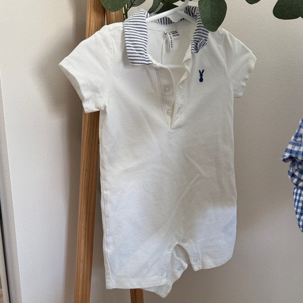 2 Janie & Jack Sets - Baby Boy Romper & Gingham Shirt with Matching Short Set